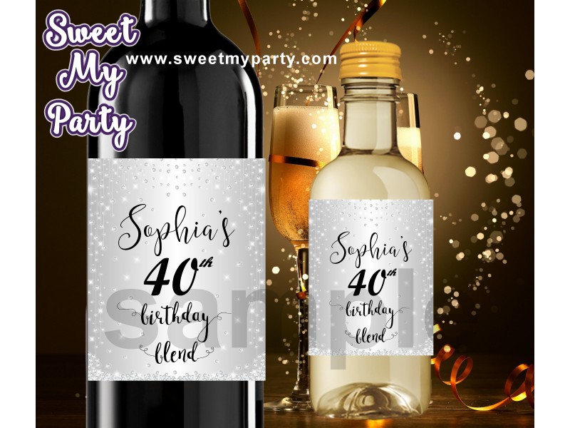 40th silver diamonds birthday party personalized wine labels 40th