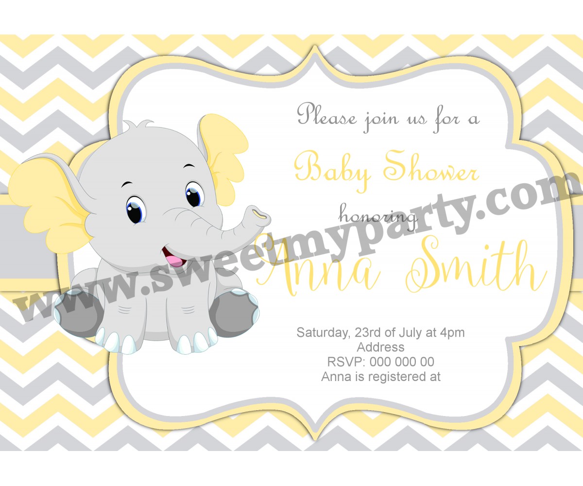 yellow elephant baby shower invitations