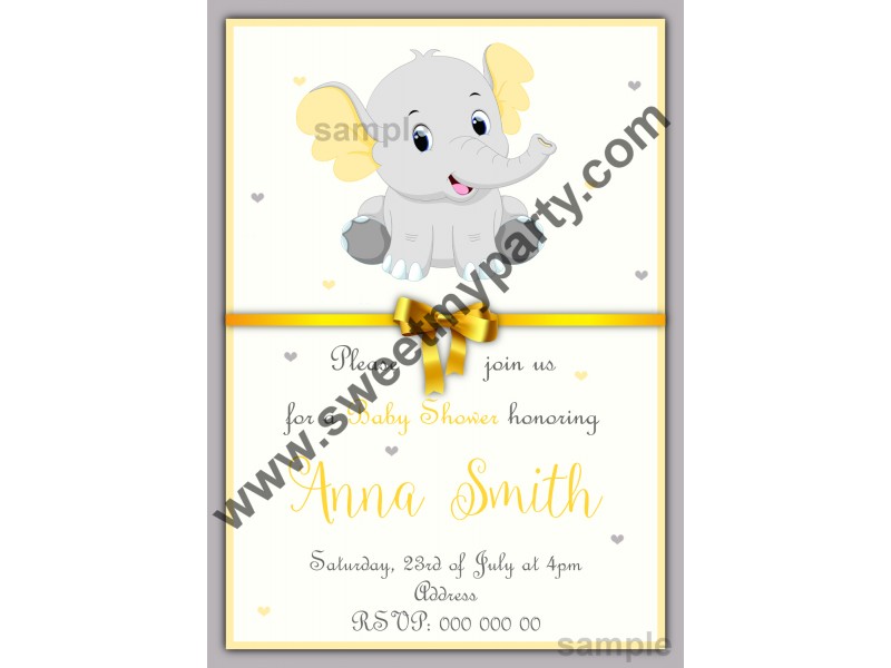 Yellow And Grey Elephant Baby Shower Invitations Gender Elephant