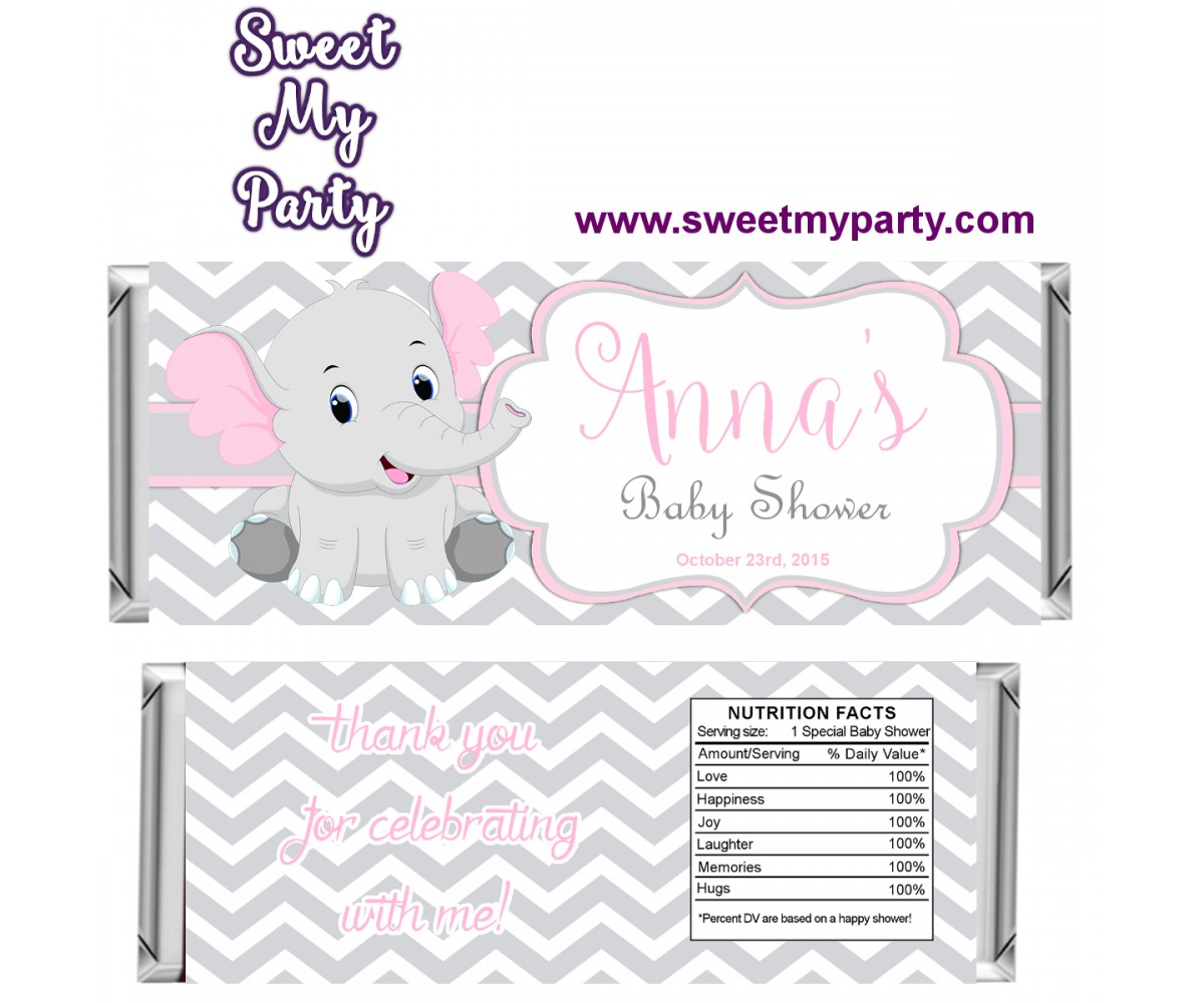 Elephant Baby Shower Candy Bar Party Favor Baby Shower Candy Bar Wrapper Pink Elephant Party Favor Baby Shower Thank You Candy Bar Favor