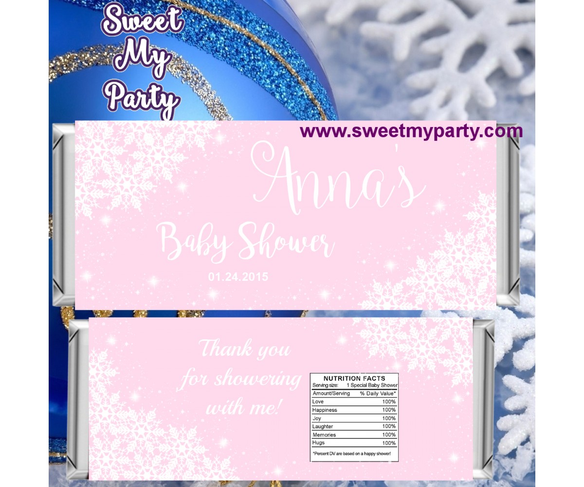 Winter Wonderland Baby Shower Pink Candy Bar Wrappers Snowflake Baby Shower Candy Bar Wrappers For Girl Winter Baby Shower Candy Bar Wrappers Winter Baby Shower Ideas Baby Its Cold Outside Candy Bar Wrappers Winter Baby Shower Decorations Sweetmyparty Com