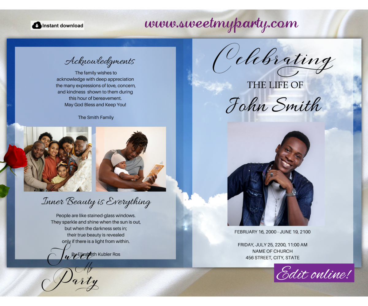Stairway to Heaven Funeral Program Template for Man|Blue Sky Memorial  Service Program| Stairway to Heaven Memorial Service Program|Blue Sky  Celebration of Life Program Template|Male Funeral Program|Memorial Service  Program for Man|sweetmyparty.com