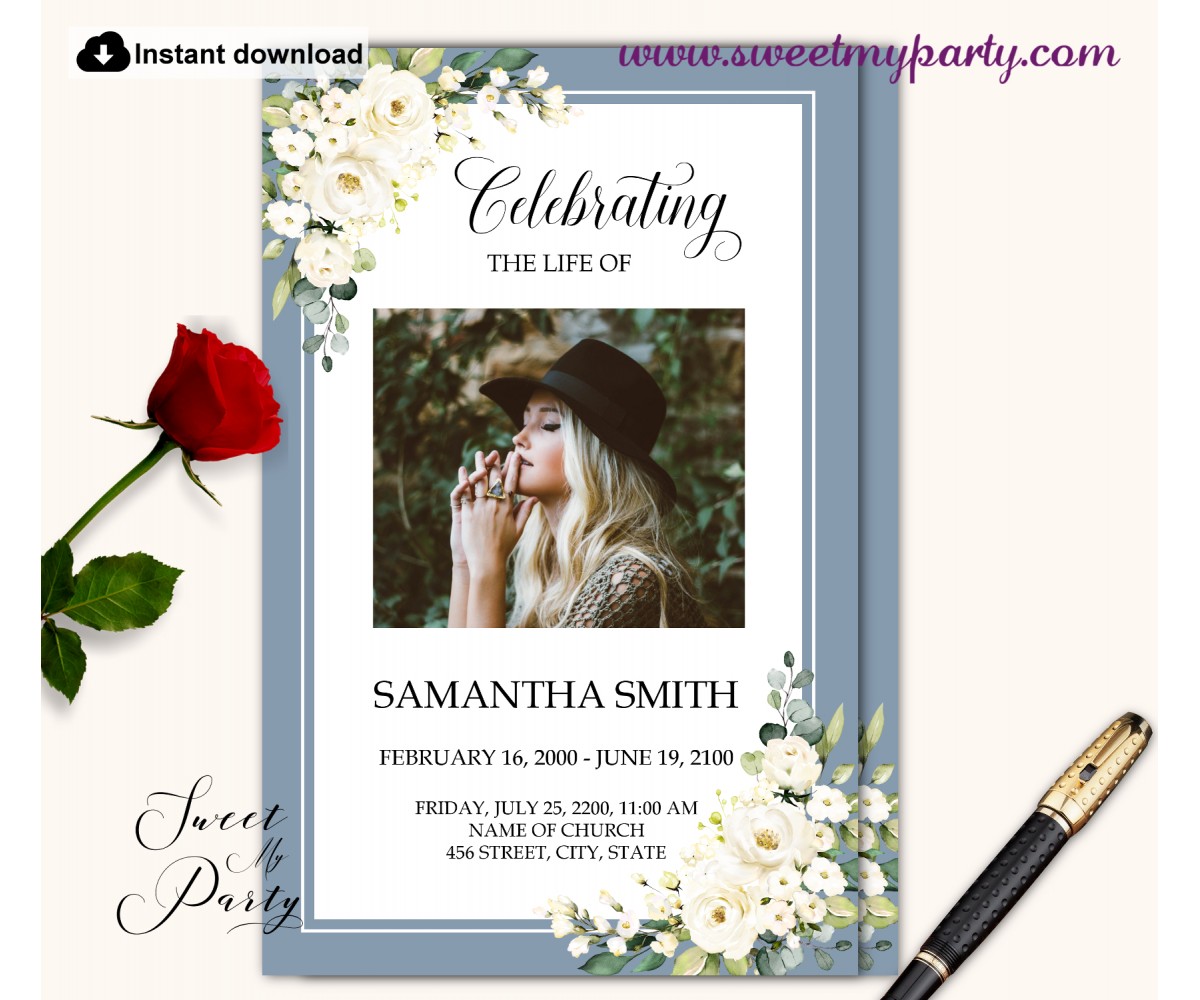 Celebration Of Life Program Template With Roses Design - Download Now!