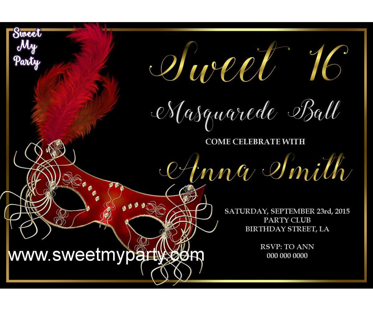 Sweet 16 Masquerade Party Invitation Quinceanera Masquerade Party