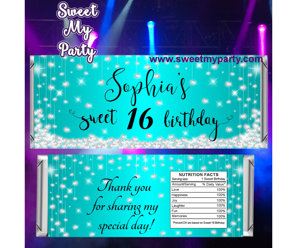 Sweet 16 Candy Bar Wrappers Sweet 16 Turquoise Diamonds Candy Bar