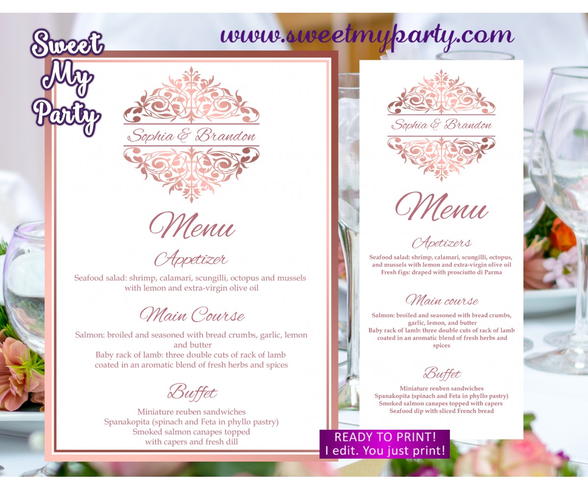 pics Menu Cards For Buffet rose gold menu cards printable rose gold wedding menu 114