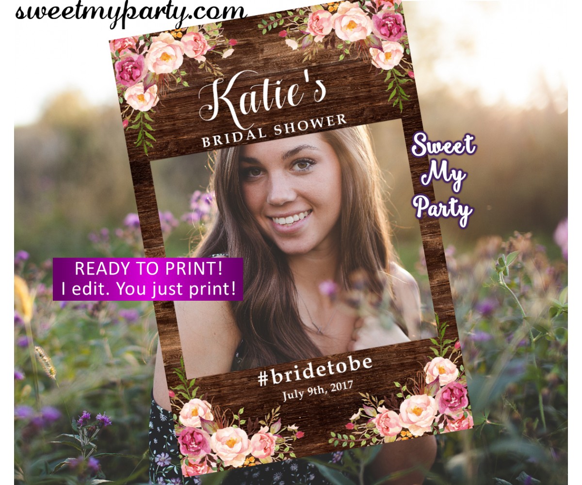 Printable Photo Booth Props Selfie Frame Succulent Bridal Shower Photo Booth Frame Template Blush Pink Floral Greenery Photo Prop Frame