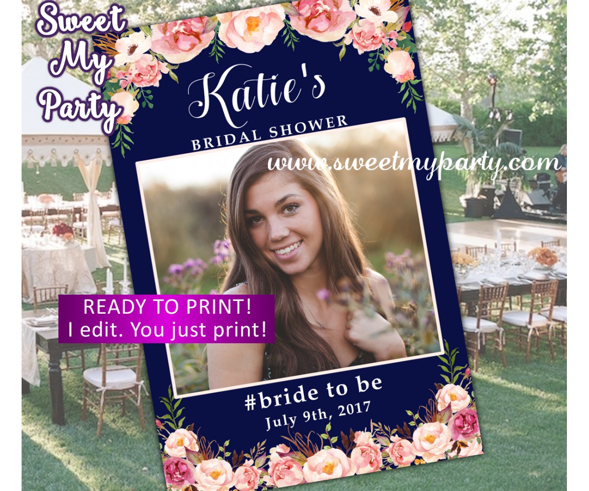 2 in 1 Double Sided Personalized Bridal Shower Photo Booth Frame,Rose Flower Bachelorette Photobooth Picture Frame Wedding Valentines Day Babyshower Selfie Personalized Decorations 
