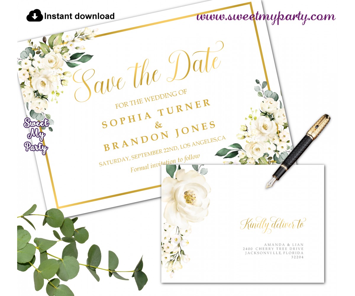 Ivory Roses Preserve the Day card printable template,Ivory Conserve the Day,(123) photo regarding Save the Date Printable known as Ivory Roses Help you save the Day card printable template,Ivory Preserve the Day,(123)