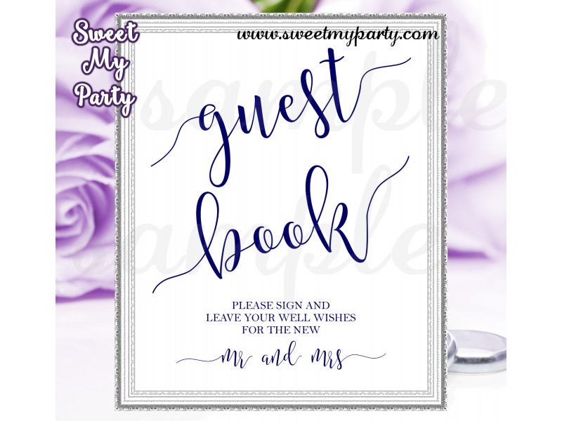 Wedding Guest Book Sign Printable Navy Blue Wedding Guest Book Sign
