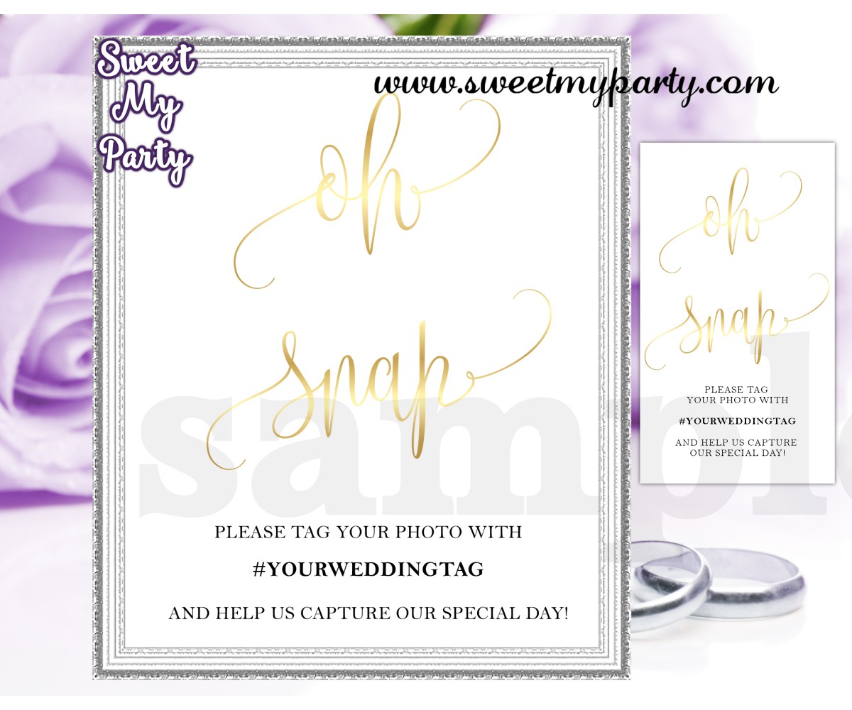 Wedding gold hashtag sign Instagram Wedding sign oh snap wedding