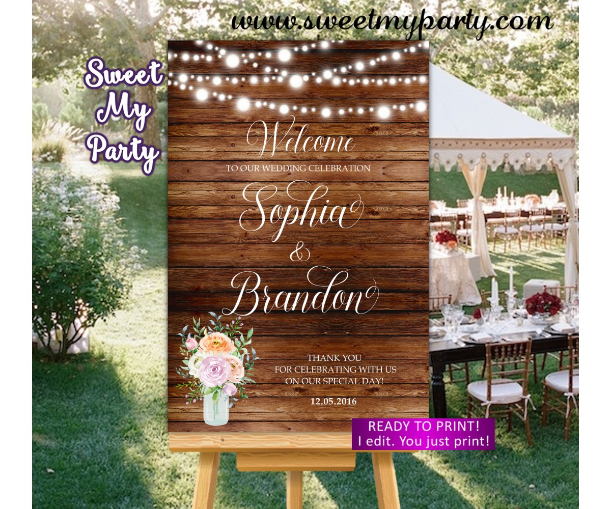 Rustic Wedding Welcome Sign Printable Mason Jar Welcome Sign Boho