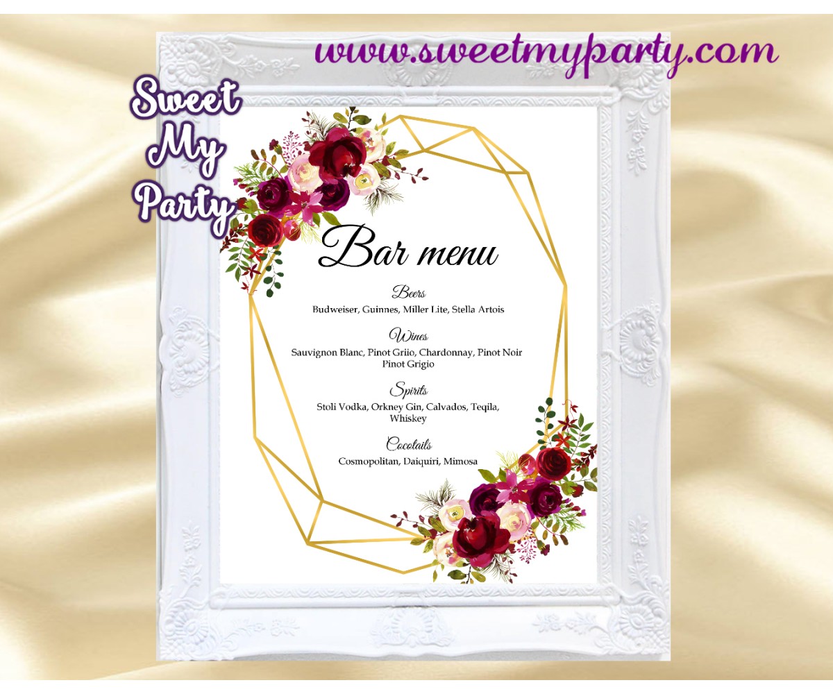 Menu Marriage Hadley Design Printable Signature Drinks Menu Bar Menu Wedding Template Purple Floral Arch Wedding Bar Menu Sign Template