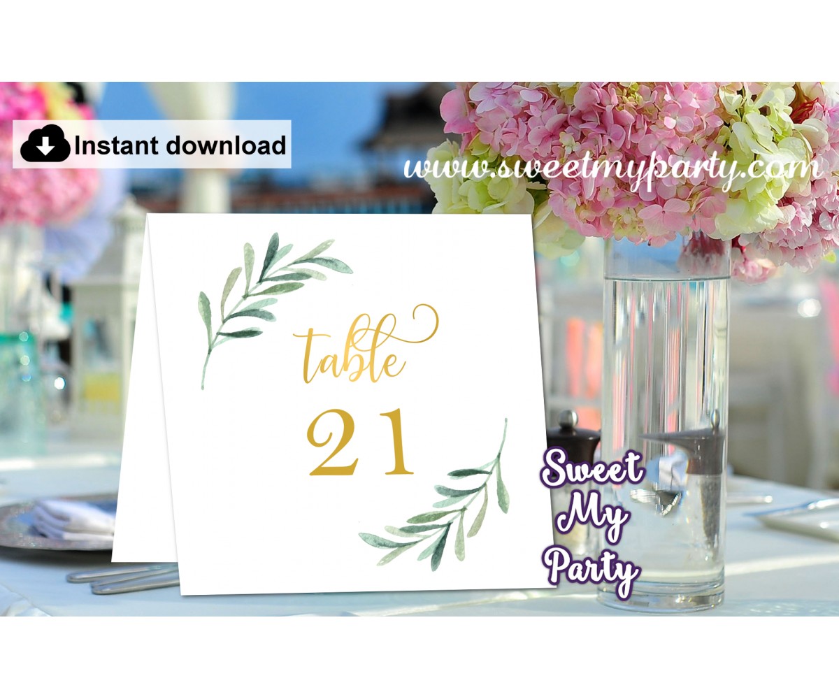Greenery Table Numbers Folded Olive Template Printable 78