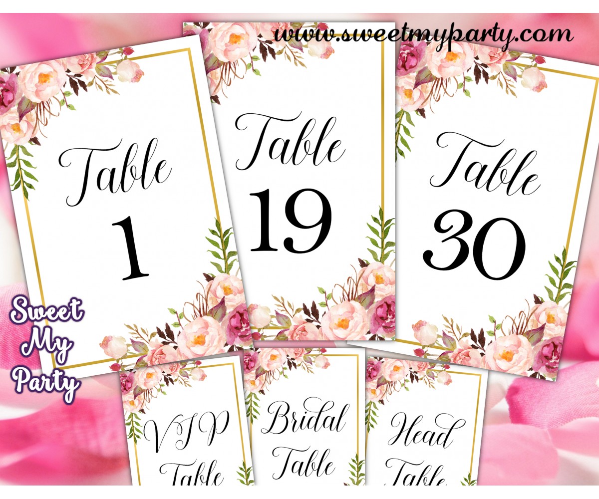 Floral Table Numbers Printable Gold Table Numbers Printable Modern Table Numbers Printable Calligraphy Table Numbers Boho Table Numbers Printable Rustic Table Numbers Printable Boho Table Numbers Printable Wedding Stationery Wedding Decor Sweetmypartycom