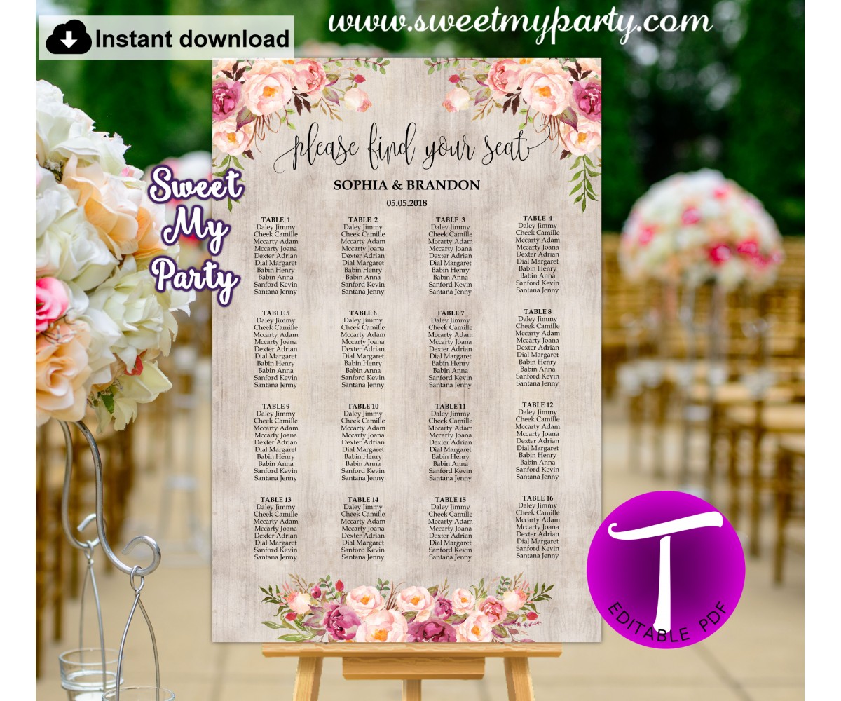 Quinceanera Seating Chart Template