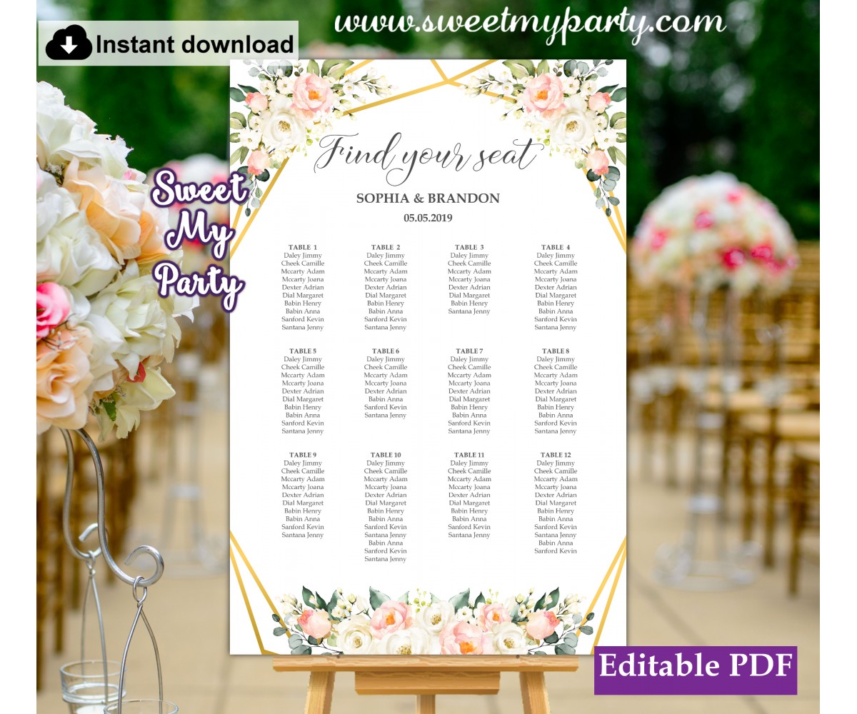 Party Bridal Shower Seating Chart Personalised Printable Table Plan Special Event Table Plan P48 Printable Friends Wedding Table Plan
