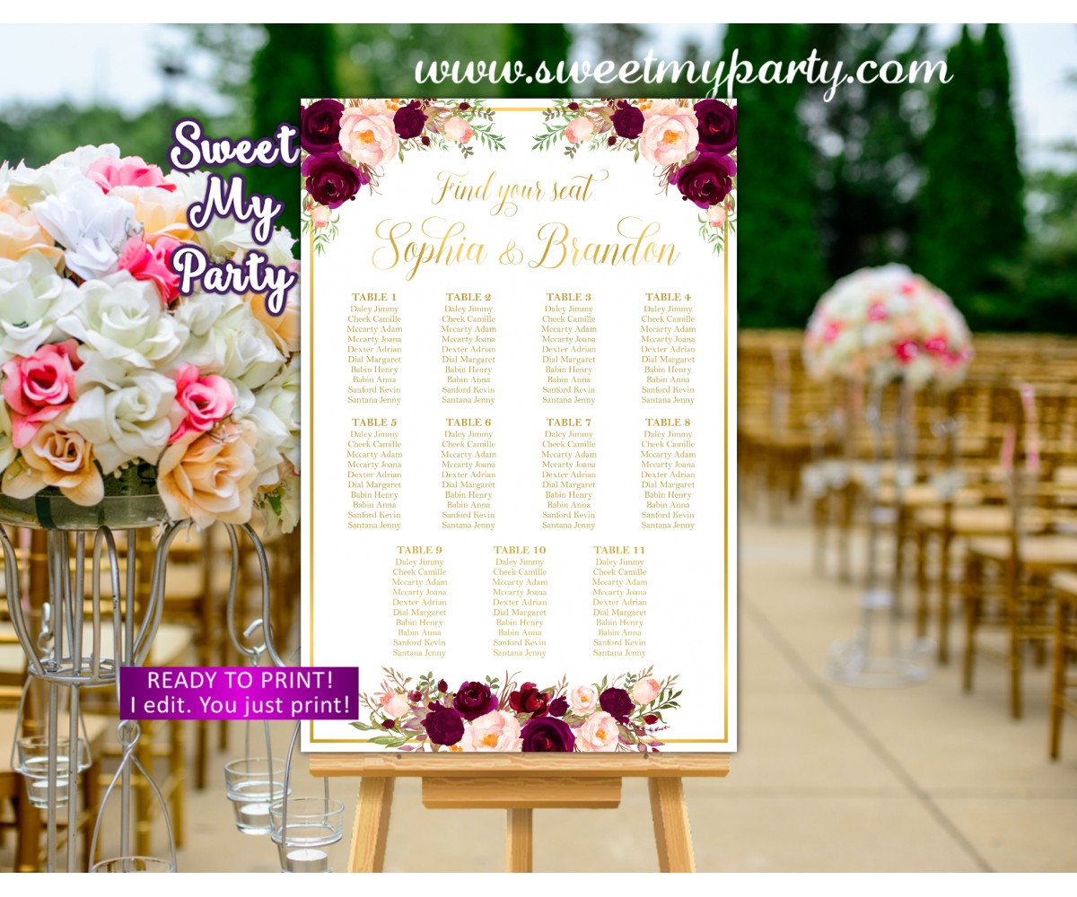 Personalised Navy and Gold Wedding Table Plan Seating Chart A3 A2 A1 