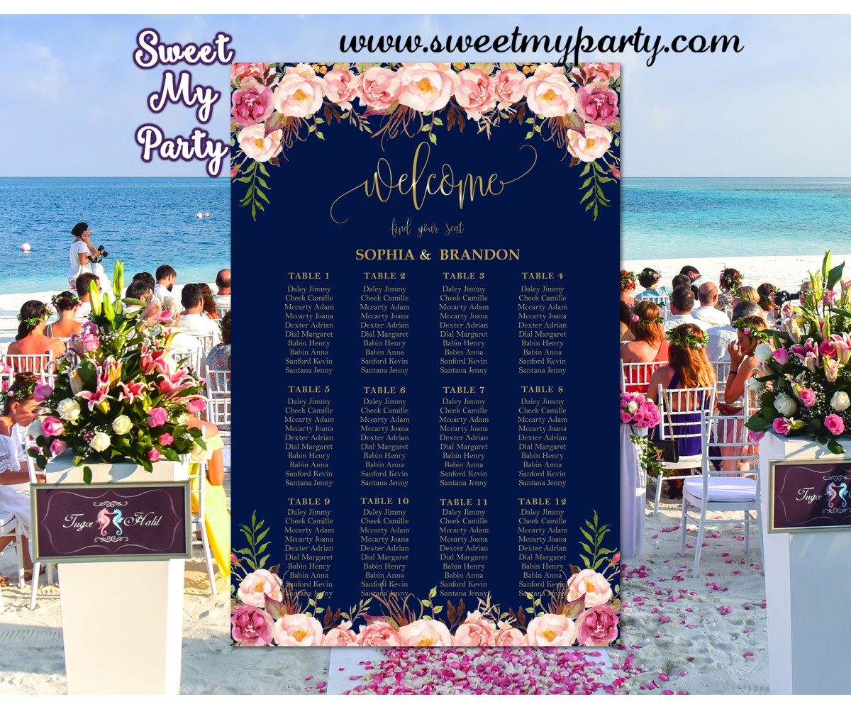 Wedding Seating Chart Wedding seating chart template Wedding reception chart SCN1 Seating chart Navy Seating chart table download navy