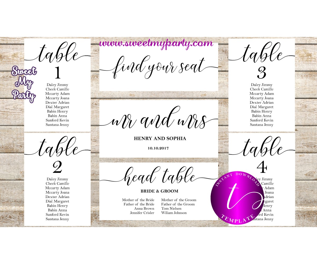 Printable Wedding Table Seating Chart