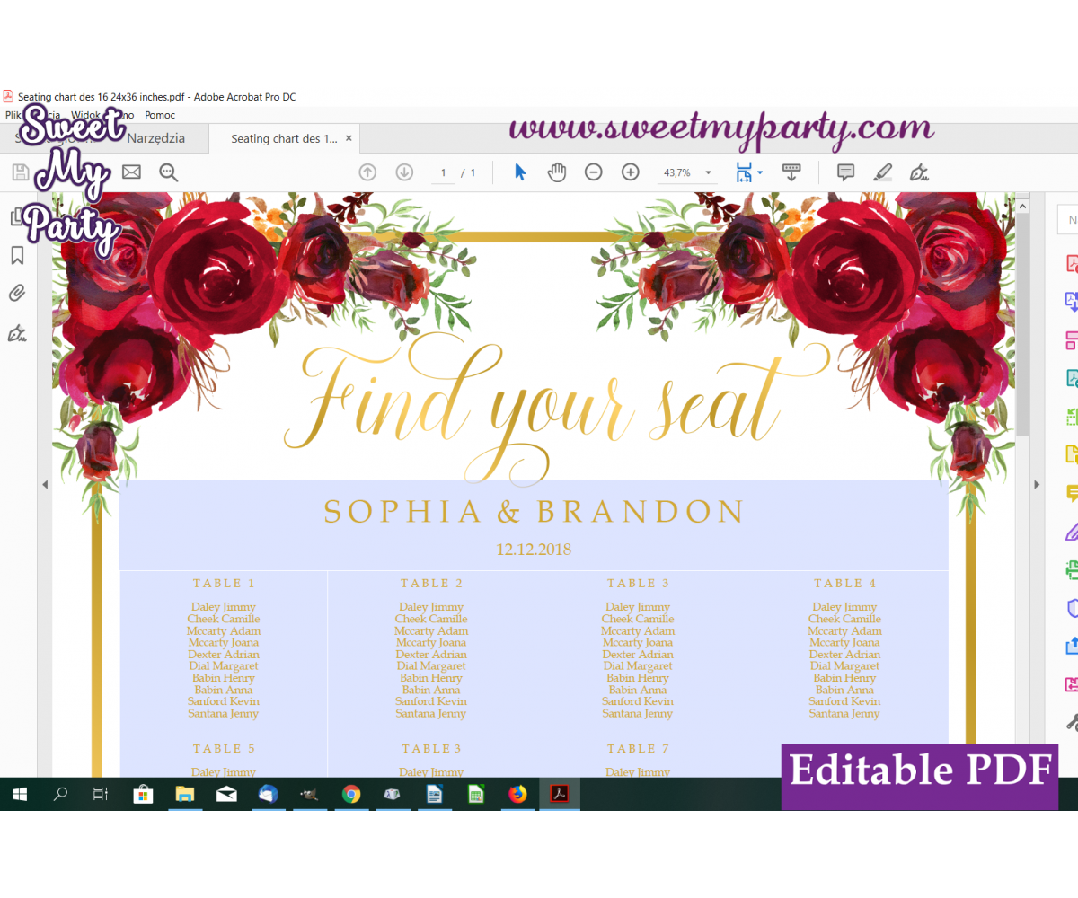 Wedding Seating Plan Signa1 A2 And A3 Template Customisable