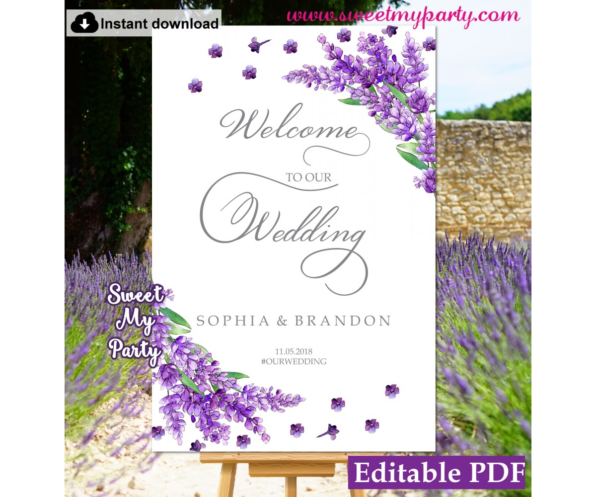 Editable Custom Sign Lavender Wedding Sign Lavender Decor Table Sign S -  Design My Party Studio