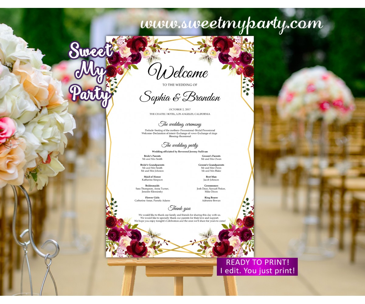 Wedding Program Sign Wedding Program Poster