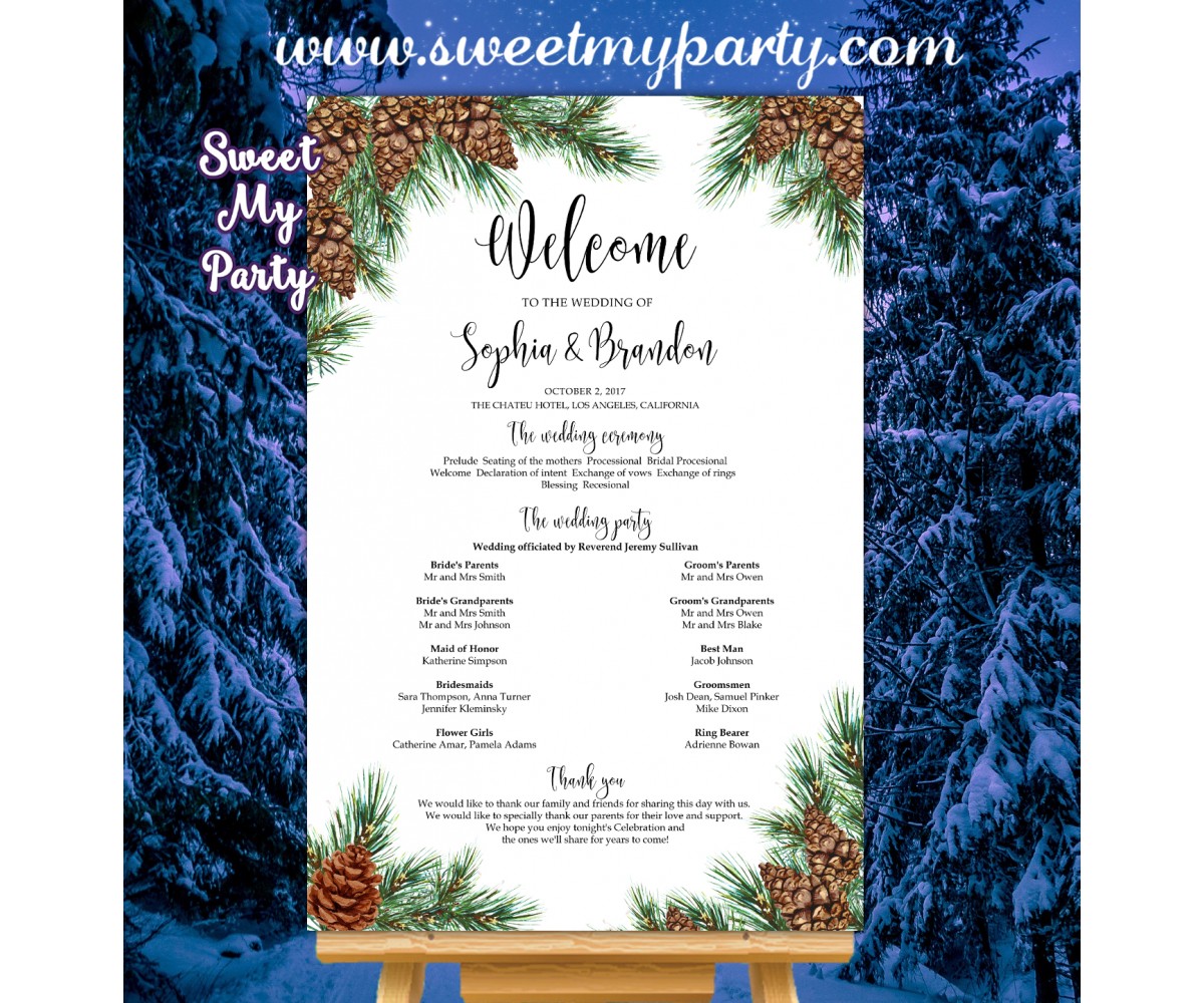 Pine Cone Wedding Program Sign Pinecone Wedding Program Sign