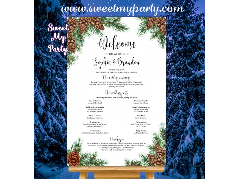 pine cone wedding program sign pinecone wedding program sign