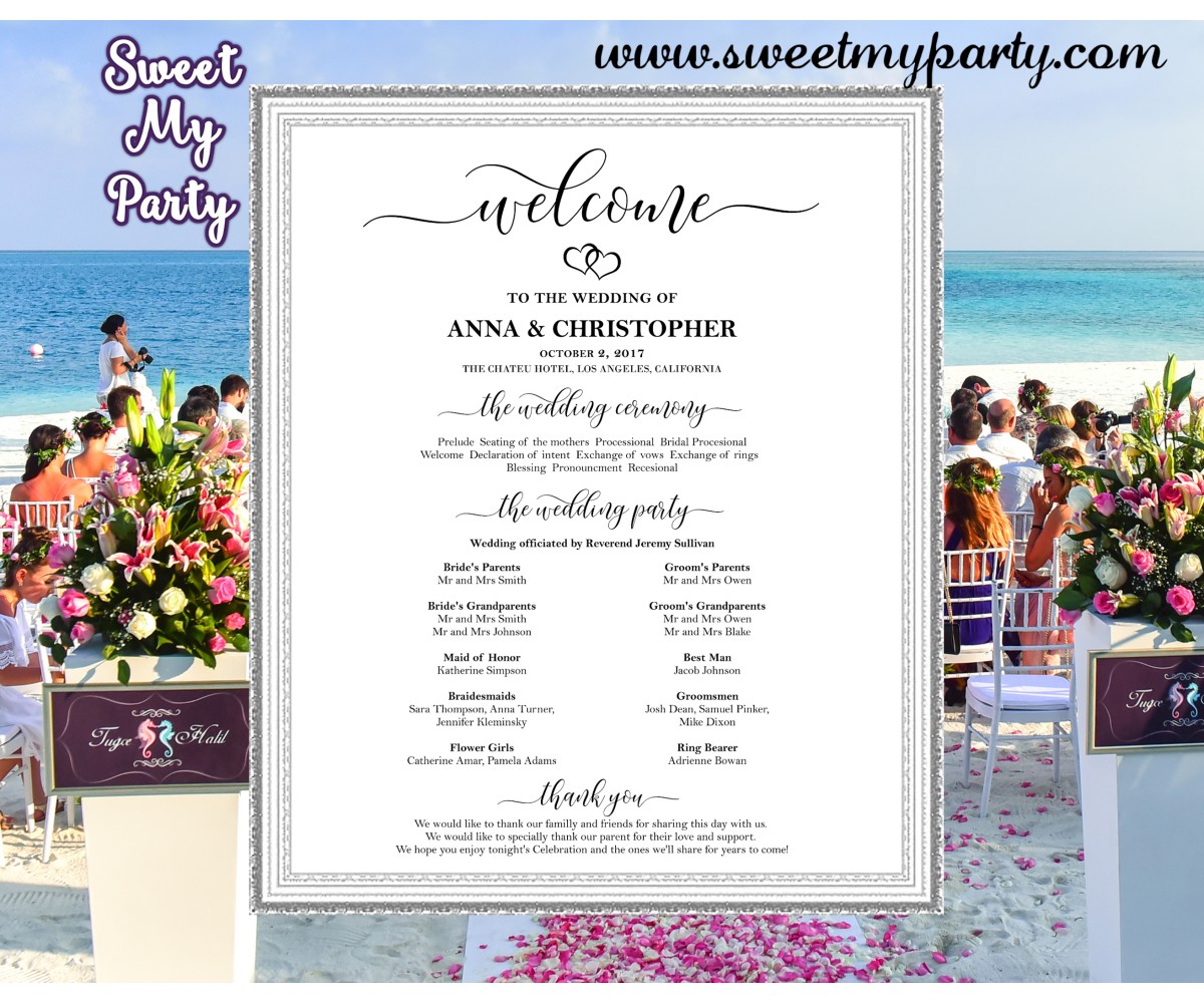 Wedding Welcome Sign With Program Rustic Wedding Welcome Sign