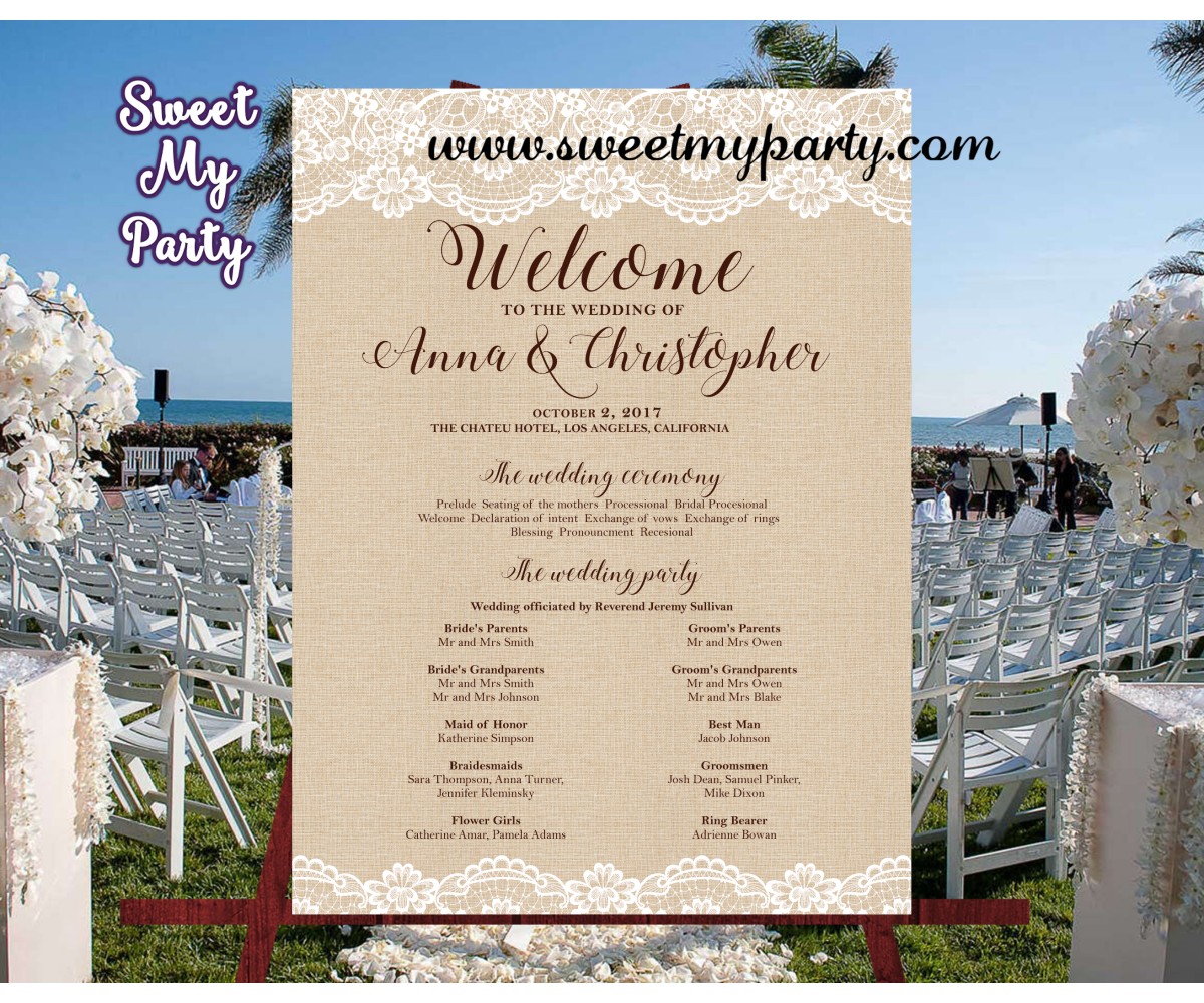 Wedding Welcome Sign With Program Rustic Wedding Welcome Sign